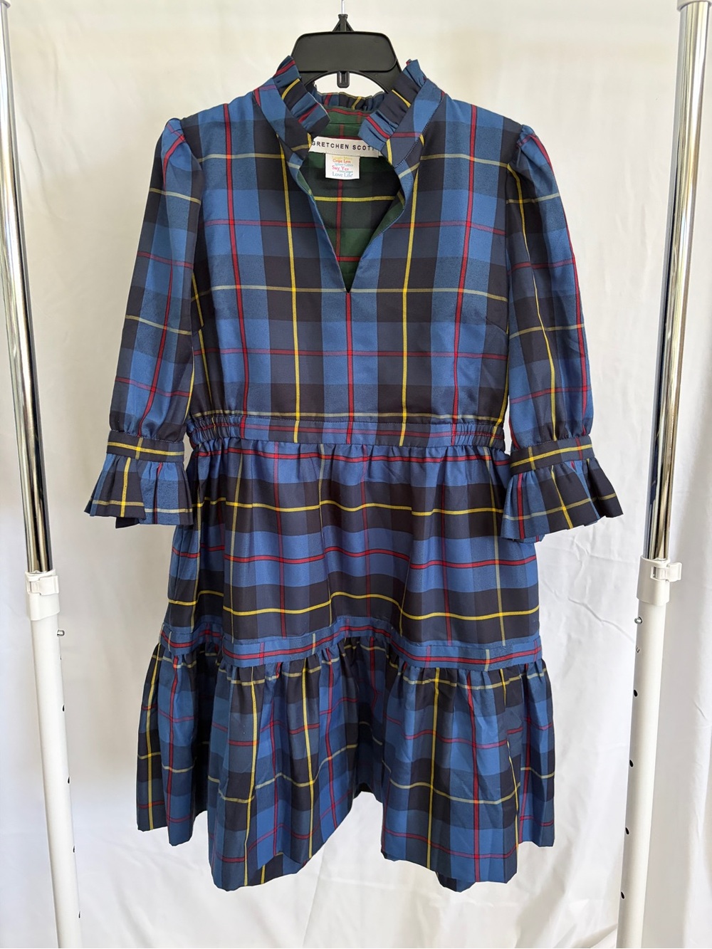 Gretchen Scott Designs Blue Plaid Ruffle Hem Dress
